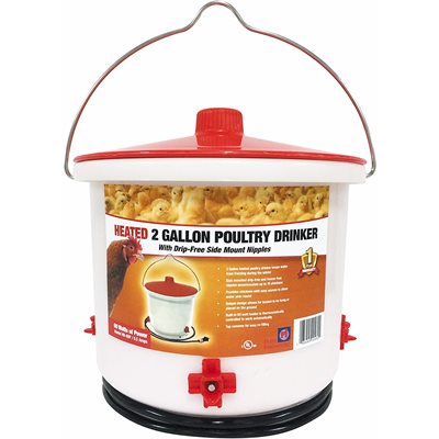 Heated 2 gallon poultry drinker with nipple