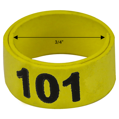 Bague jaune numérotée de 3 / 4" (Numéro 101 à 125)