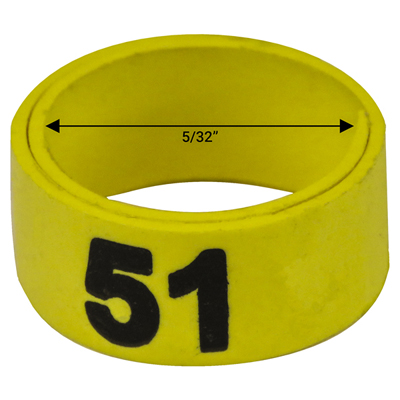Bague jaune numérotée de 5 / 32" (Numéro 51 à 75)