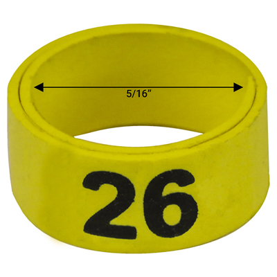 Bague jaune numérotée de 5 / 16" (Numéro 26 à 50)