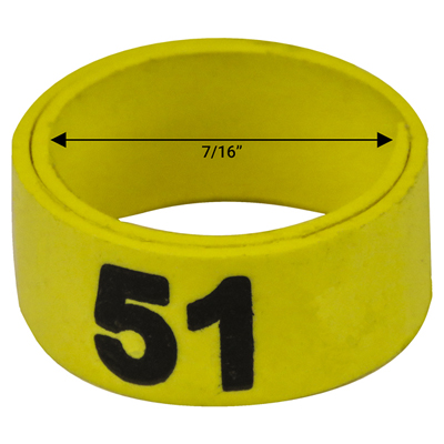 Bague jaune numérotée de 7 / 16" (Numéro 51 à 75)