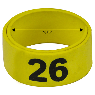 Bague jaune numérotée de 9 / 16" (Numéro 26 à 50)