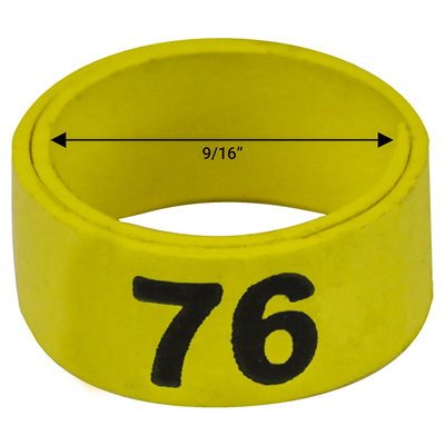 Bague jaune numérotée de 9 / 16" (Numéro 76 à 100)